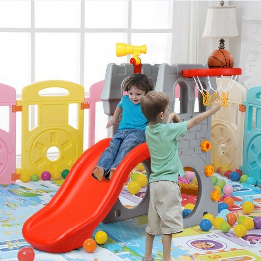 5 in 1 Toddler Climber Slide Playset with Basketball Hoop and Telescope - Color: Multicolor