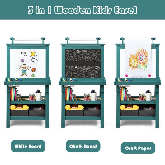 3 in 1 Double-Sided Storage Art Easel-Brown