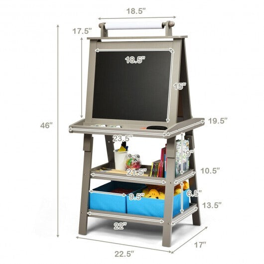 3 in 1 Double-Sided Storage Art Easel-Brown