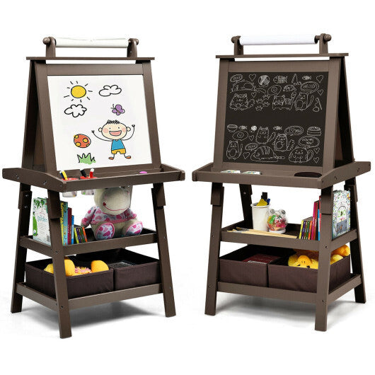 3 in 1 Double-Sided Storage Art Easel-Brown