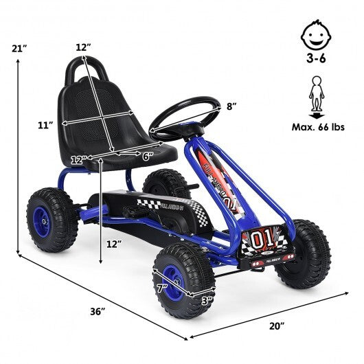 4 Wheel Pedal Powered Ride On Car with Adjustable Seat-Pink