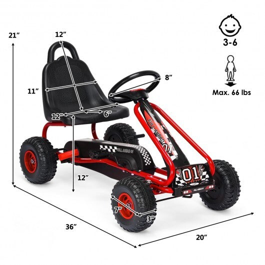 4 Wheel Pedal Powered Ride On Car with Adjustable Seat-Pink