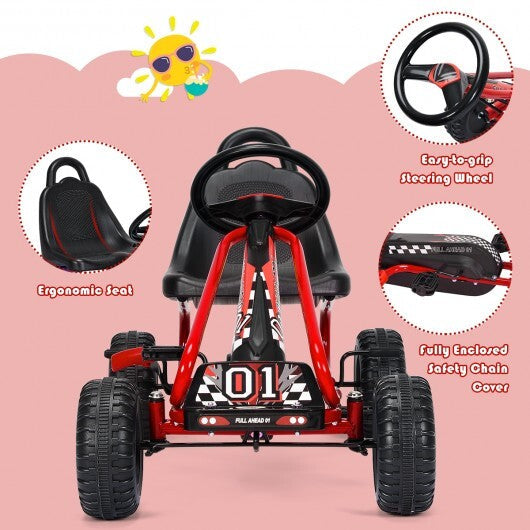 4 Wheel Pedal Powered Ride On Car with Adjustable Seat-Pink