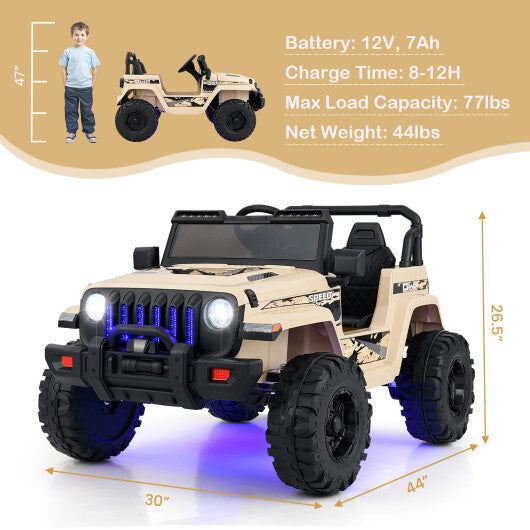 12V Kids Ride-on Jeep Car with 2.4 G Remote Control-Khaki - Color: Khaki