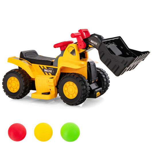 6V Kids Ride On Bulldozer with Folding Basketball Hoop and Balls