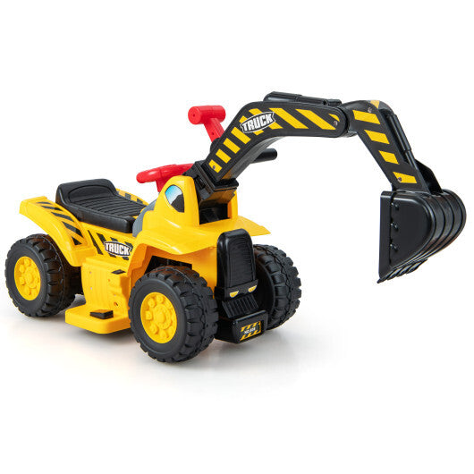 6V Kids Ride On Excavator Fun Digger with Folding Basketball Hoop