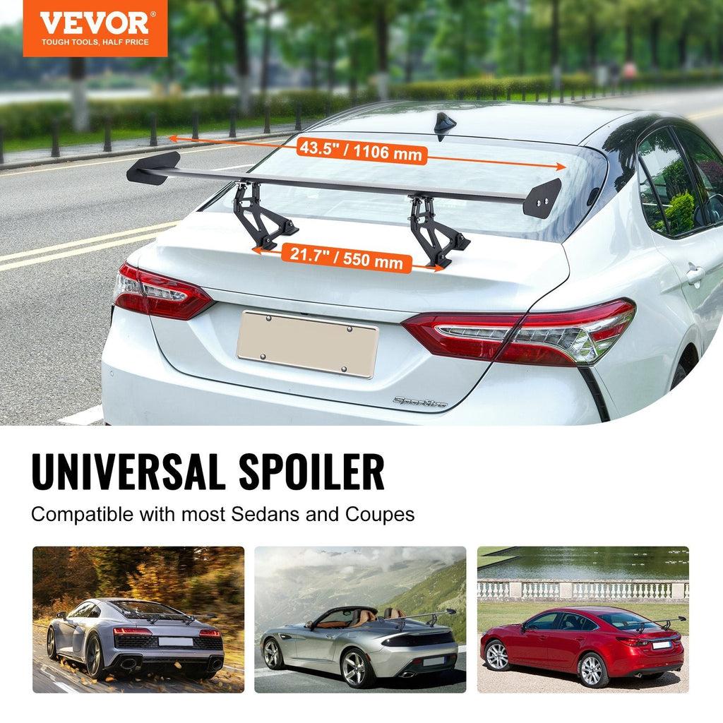 GT Wing Car Spoiler, 43.3 inch Universal Spoiler with Single Deck, Adjustable Lightweight Aluminum, Car Rear Spoiler Wing, Racing Spoiler BGW/JDM Drift Black