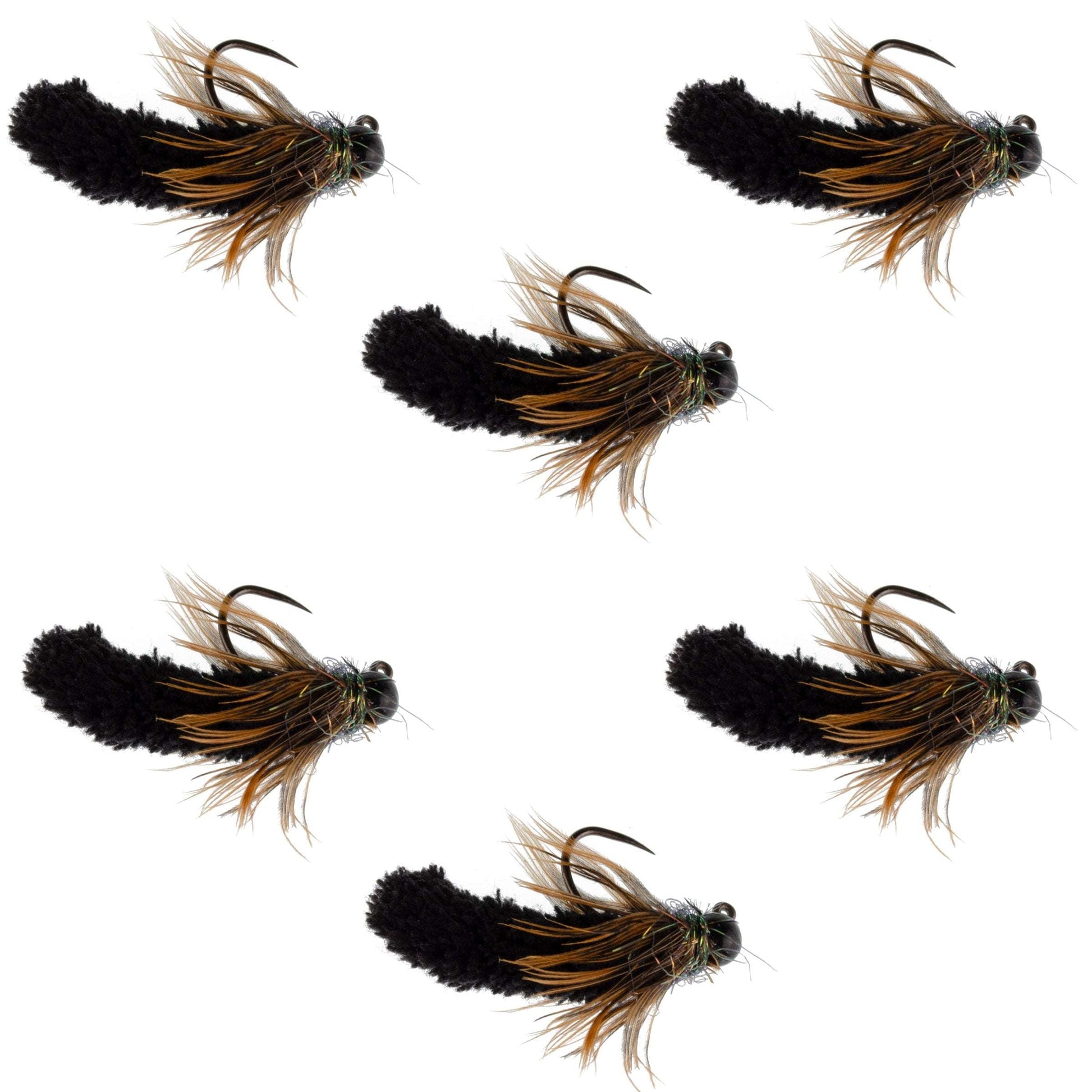 Tungsten Bead Black Mop Fly Tactical Jig Czech Euro Nymph Barbless Fly 6 Flies - Size 14