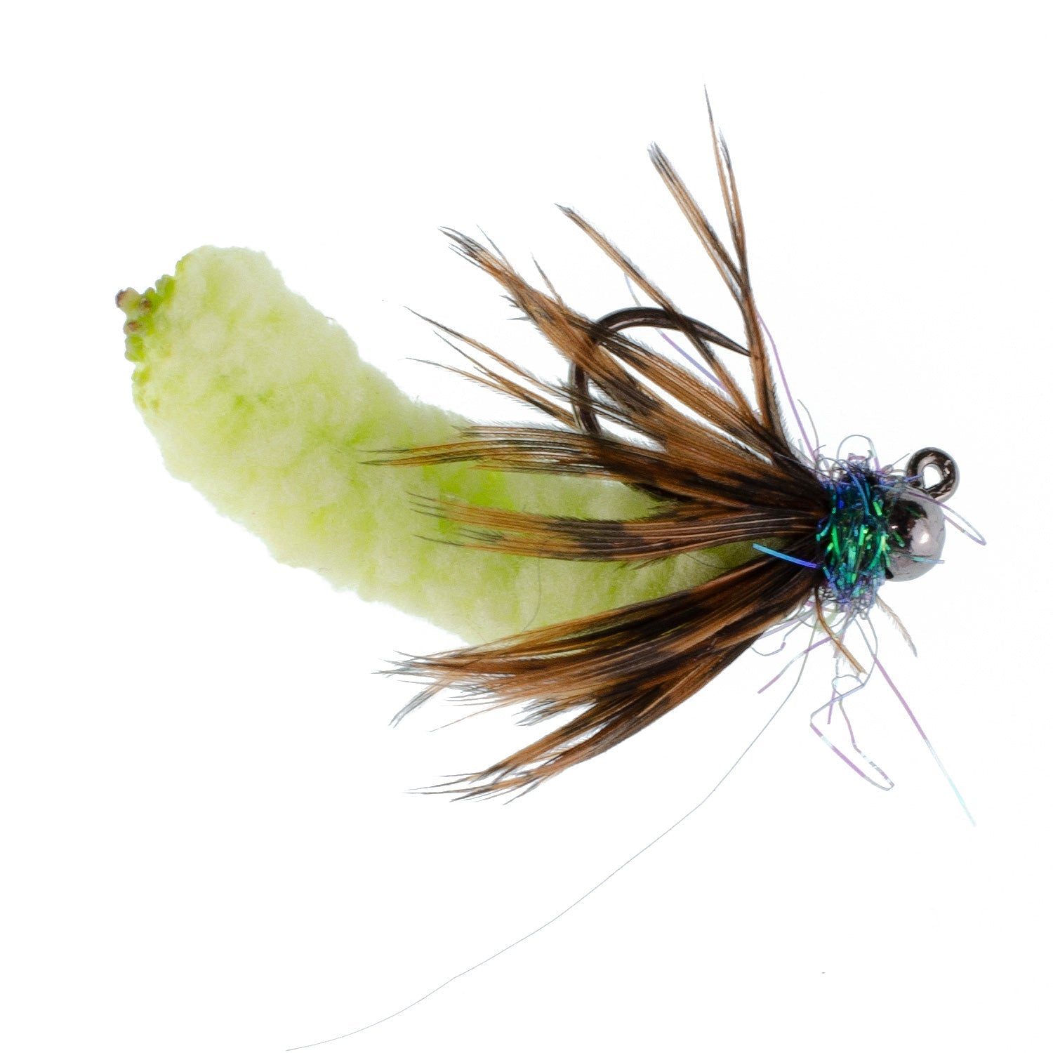 Tungsten Bead Chartreuse Mop Fly Tactical Jig Czech Euro Nymph Barbless Fly 6 Flies - Size 14