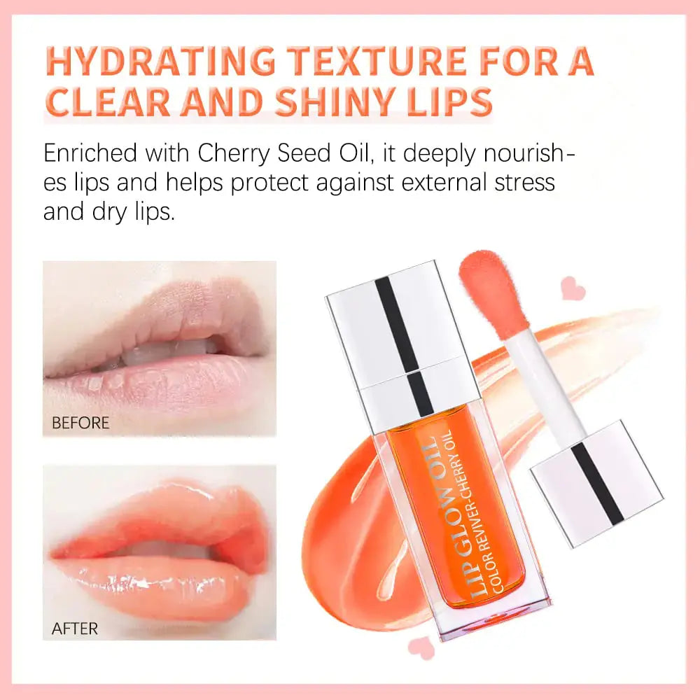 Transparent Hydrating Plumping Lip Glow Oil, Tinted Lip Balm Lip Care | Non-Sticky Long Lasting Lip Oil Gloss 2PCS Cherry