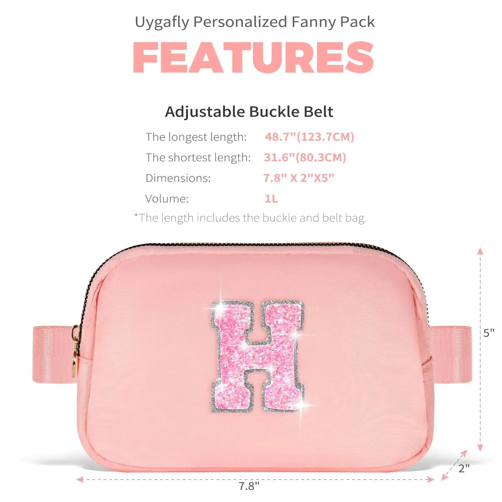 Trendy Monogrammed Crossbody & Waist Bag – Peach, Initial H