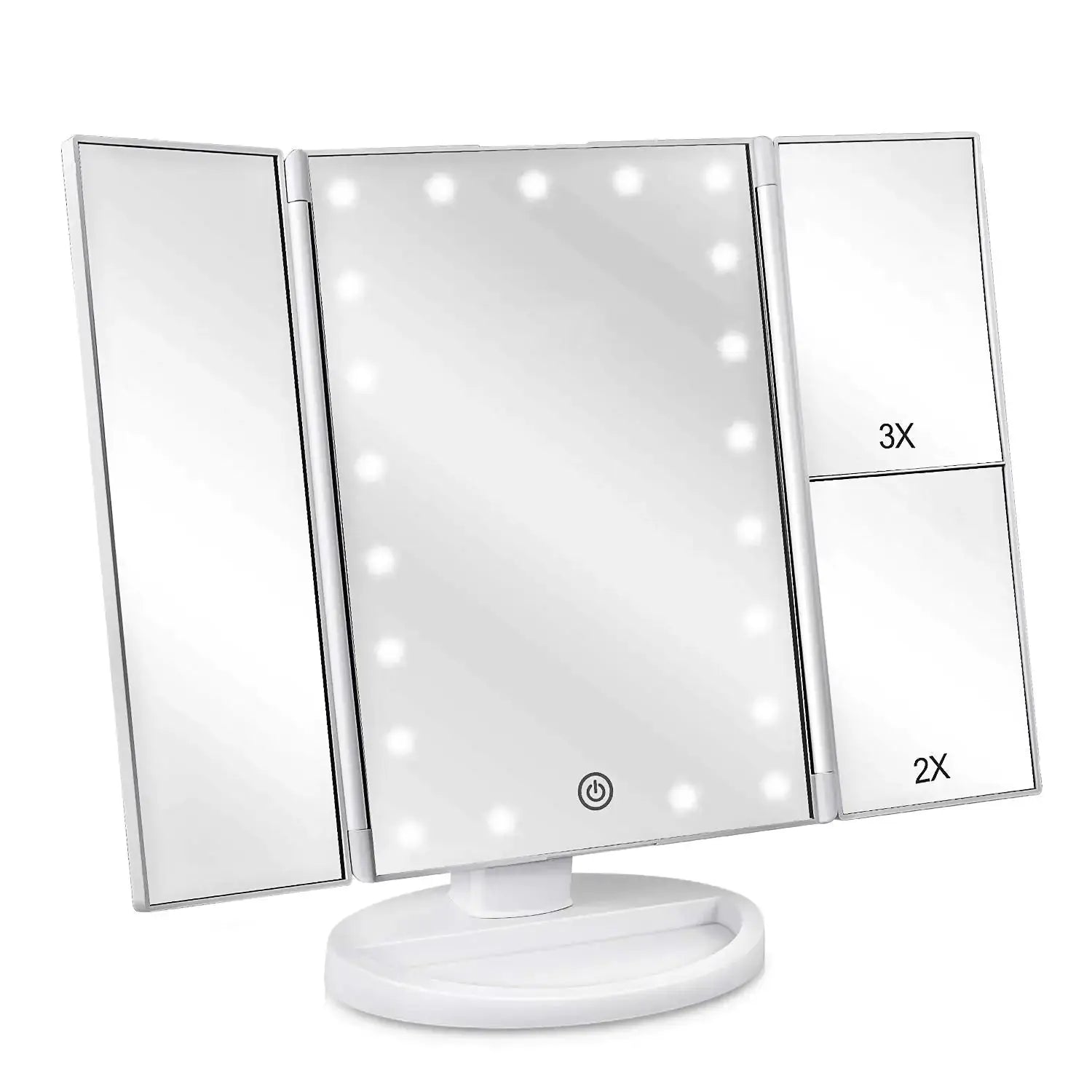 Tri-Fold Lighted Vanity Mirror with LED Lights & Magnification – Perfect for Travel & Home