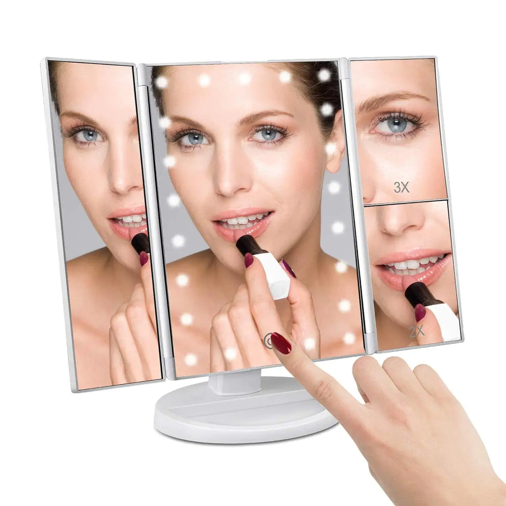 Tri-Fold Lighted Vanity Mirror with LED Lights & Magnification – Perfect for Travel & Home