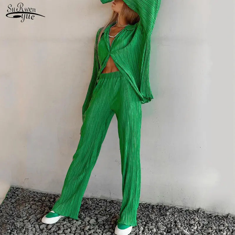 Two Piece Long Sleeve Suit - Chic Collar and Jacket Coat Design