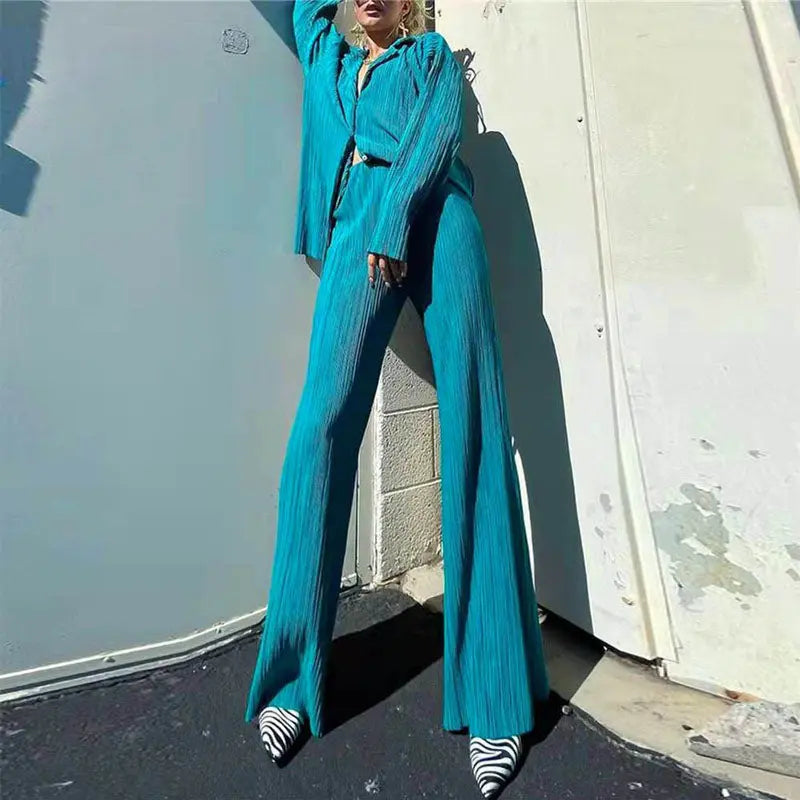 Two Piece Long Sleeve Suit - Chic Collar and Jacket Coat Design