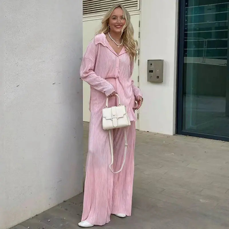 Two Piece Long Sleeve Suit - Chic Collar and Jacket Coat Design
