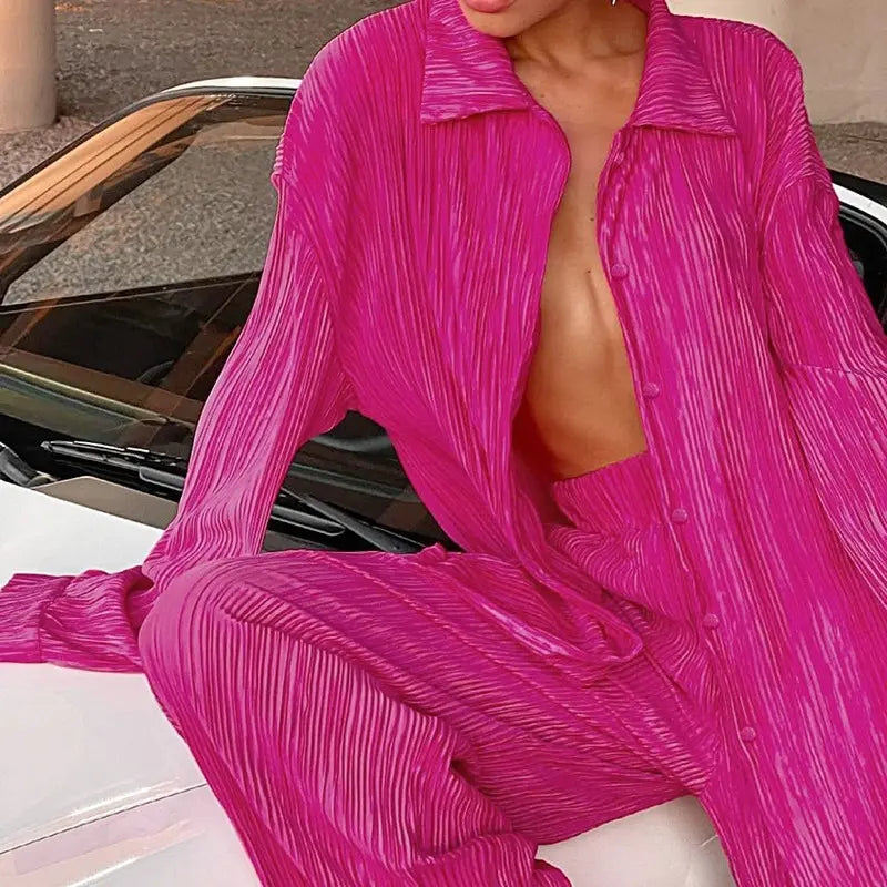 Two Piece Long Sleeve Suit - Chic Collar and Jacket Coat Design