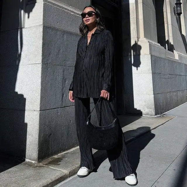 Two Piece Long Sleeve Suit - Chic Collar and Jacket Coat Design