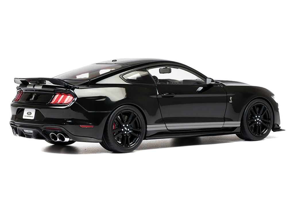 2022 Ford Mustang Shelby GT500 Black with Silver Stripes 1/18 Diecast Model Car by IXO Models