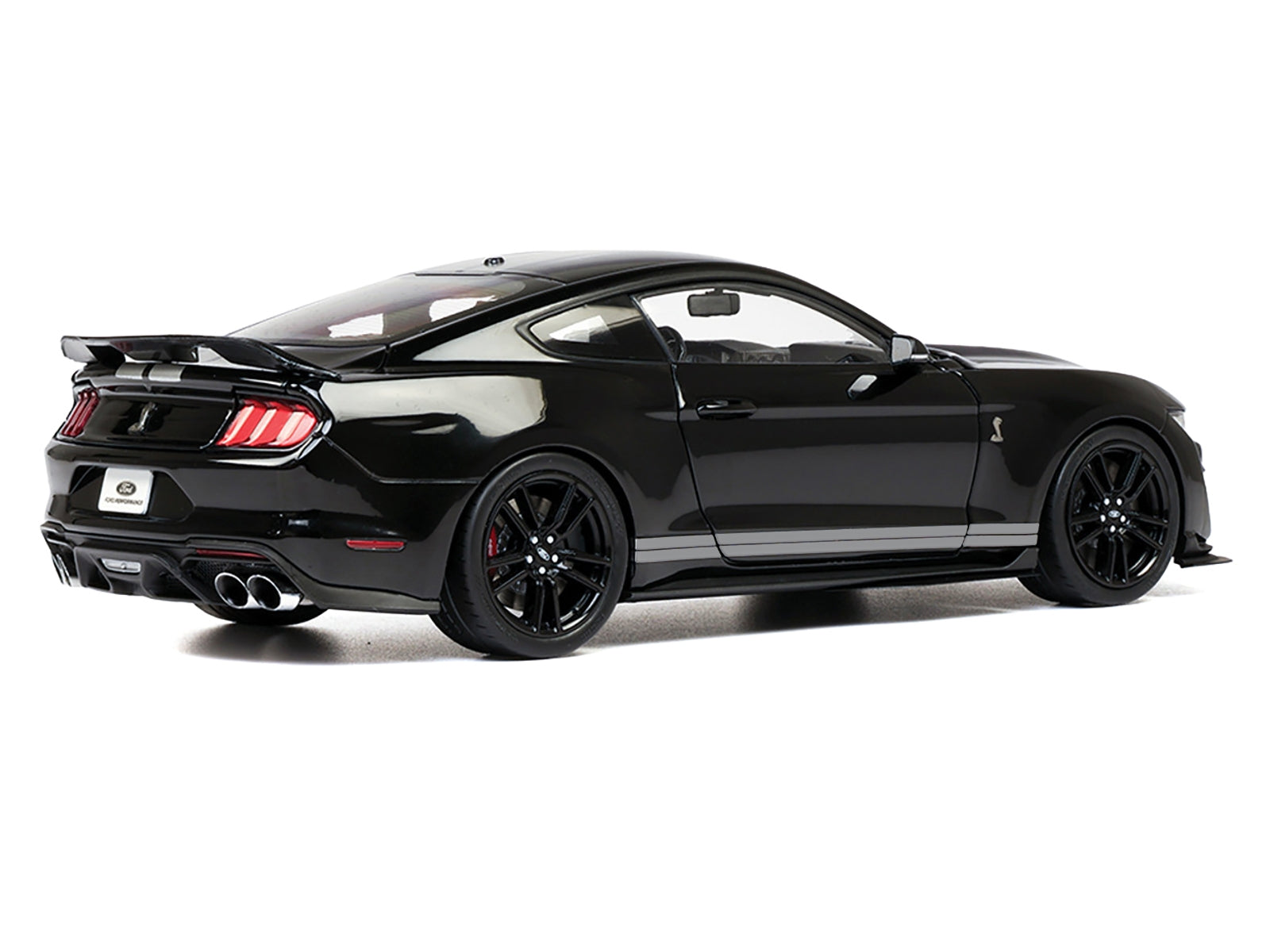 2022 Ford Mustang Shelby GT500 Black with Silver Stripes 1/18 Diecast Model Car by IXO Models