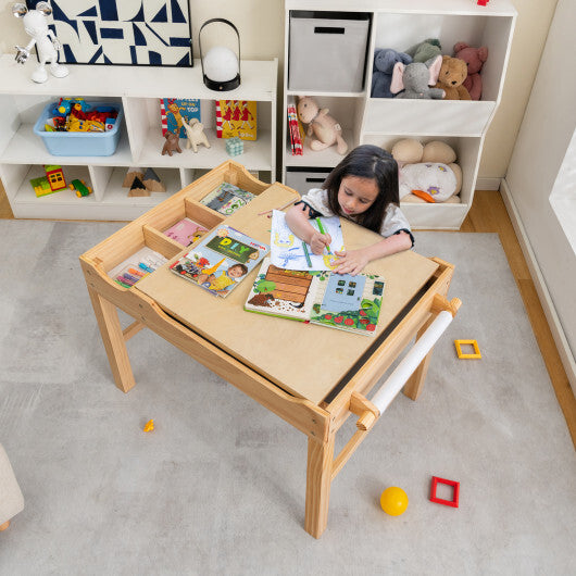Wooden Kids Multi Activity Play Table with Storage Paper Roll-White