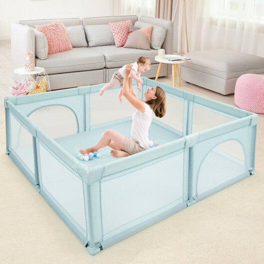 Large Infant Baby Playpen Safety Play Center Yard with 50 Ocean Balls-Gray