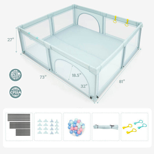 Large Infant Baby Playpen Safety Play Center Yard with 50 Ocean Balls-Gray