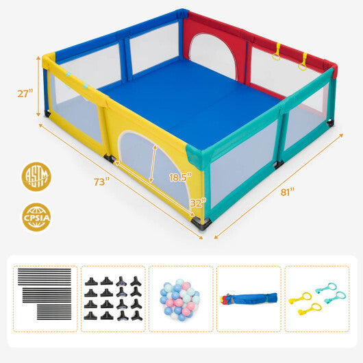 Large Infant Baby Playpen Safety Play Center Yard with 50 Ocean Balls-Gray