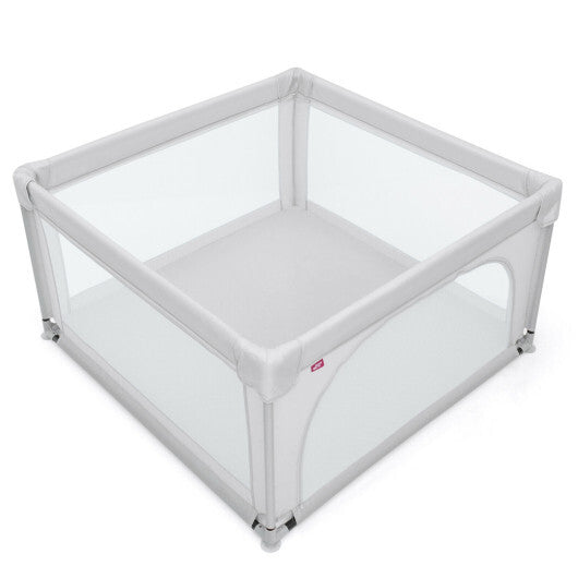 Large Kids Activity Center Baby Playpen for Toddlers with 4 Pull Rings-Blue