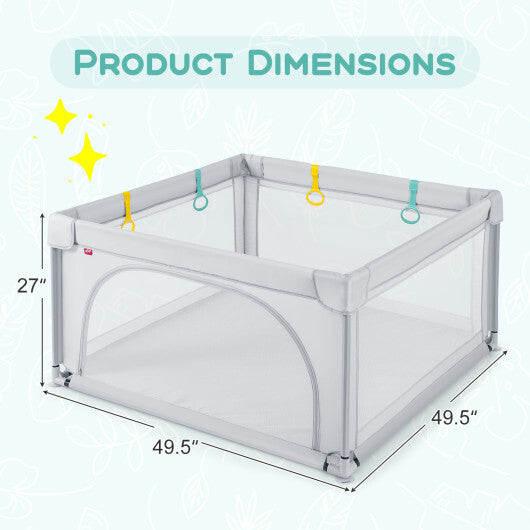 Large Kids Activity Center Baby Playpen for Toddlers with 4 Pull Rings-Blue