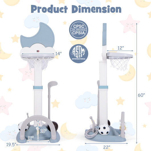 4-In-1 Kids Basketball Hoop with Moon-shaped Electronic Scoreboard and Play Set-Blue