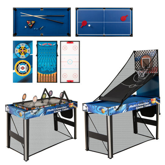 10-in-1 Combo Game Table Set with Table Tennis  Basketball  Soccer-Blue