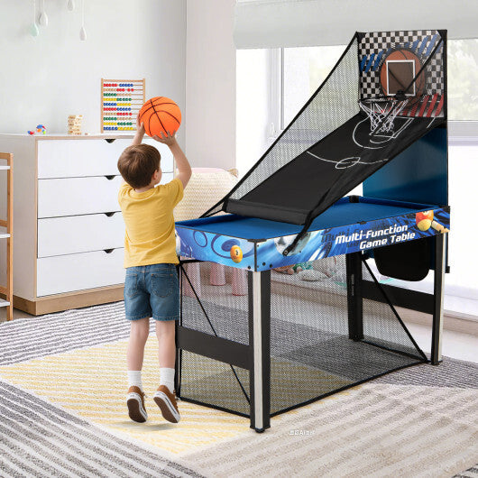 10-in-1 Combo Game Table Set with Table Tennis  Basketball  Soccer-Blue