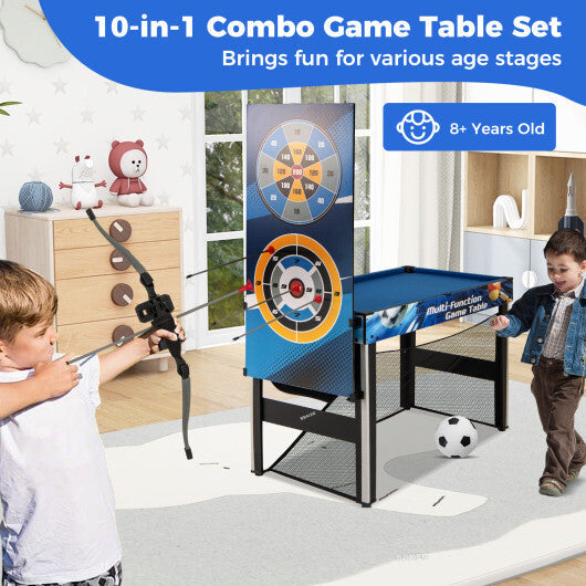 10-in-1 Combo Game Table Set with Table Tennis  Basketball  Soccer-Blue