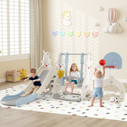 7 in 1 Toddler Slide and Swing Set with Height Adjustable Swing and Basketball Hoop