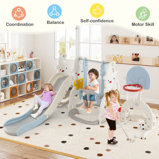 7 in 1 Toddler Slide and Swing Set with Height Adjustable Swing and Basketball Hoop