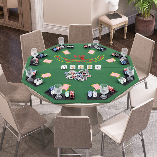48 Inch 8-Player Foldable Poker Table Top with Carrying Bag and Cup Holders-Blue