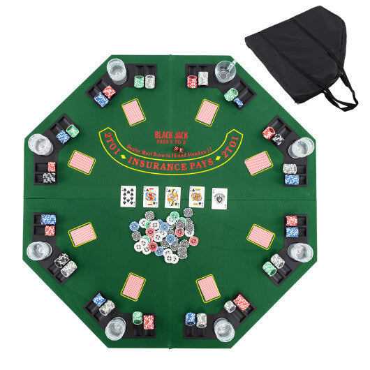 48 Inch 8-Player Foldable Poker Table Top with Carrying Bag and Cup Holders-Blue