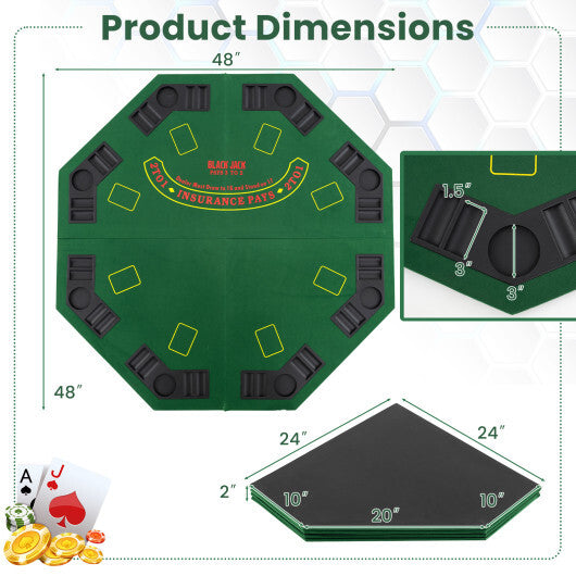 48 Inch 8-Player Foldable Poker Table Top with Carrying Bag and Cup Holders-Blue