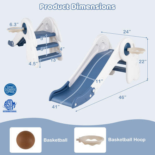 3 in 1 Toddler Slide Baby Slide Climber Playset with Basketball Hoop and Basketball-Red