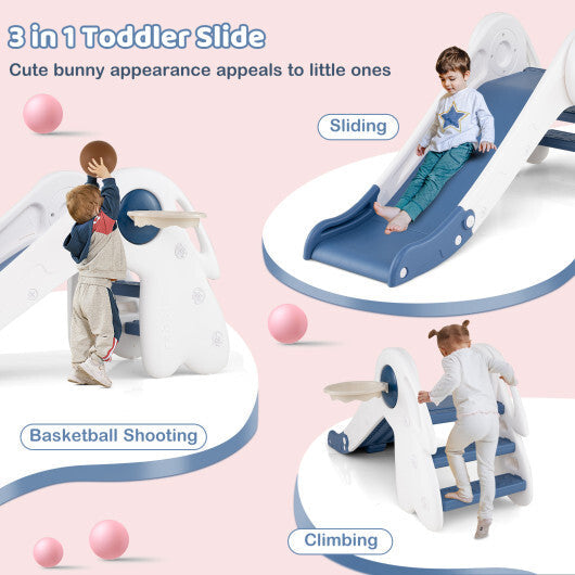 3 in 1 Toddler Slide Baby Slide Climber Playset with Basketball Hoop and Basketball-Red