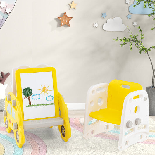 5 in 1 Convertible Toddler Slide Set Kids Art Easel with Stool and Book Rack-Gray