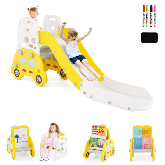 5 in 1 Convertible Toddler Slide Set Kids Art Easel with Stool and Book Rack-Gray