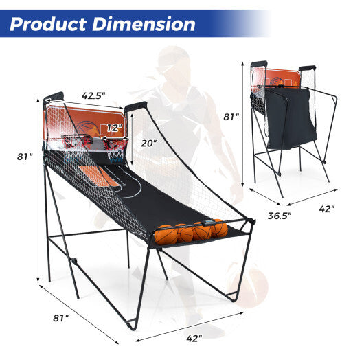 Foldable Basketball Arcade Game Kids Basketball Hoop Machine with 8 Exciting Playing Modes