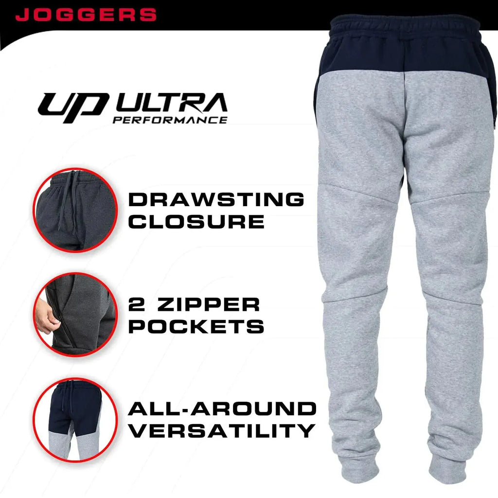 Ultra Performance 3 Pack Fleece Active Tech Joggers for Men | Sweatpants with Zipper Pockets