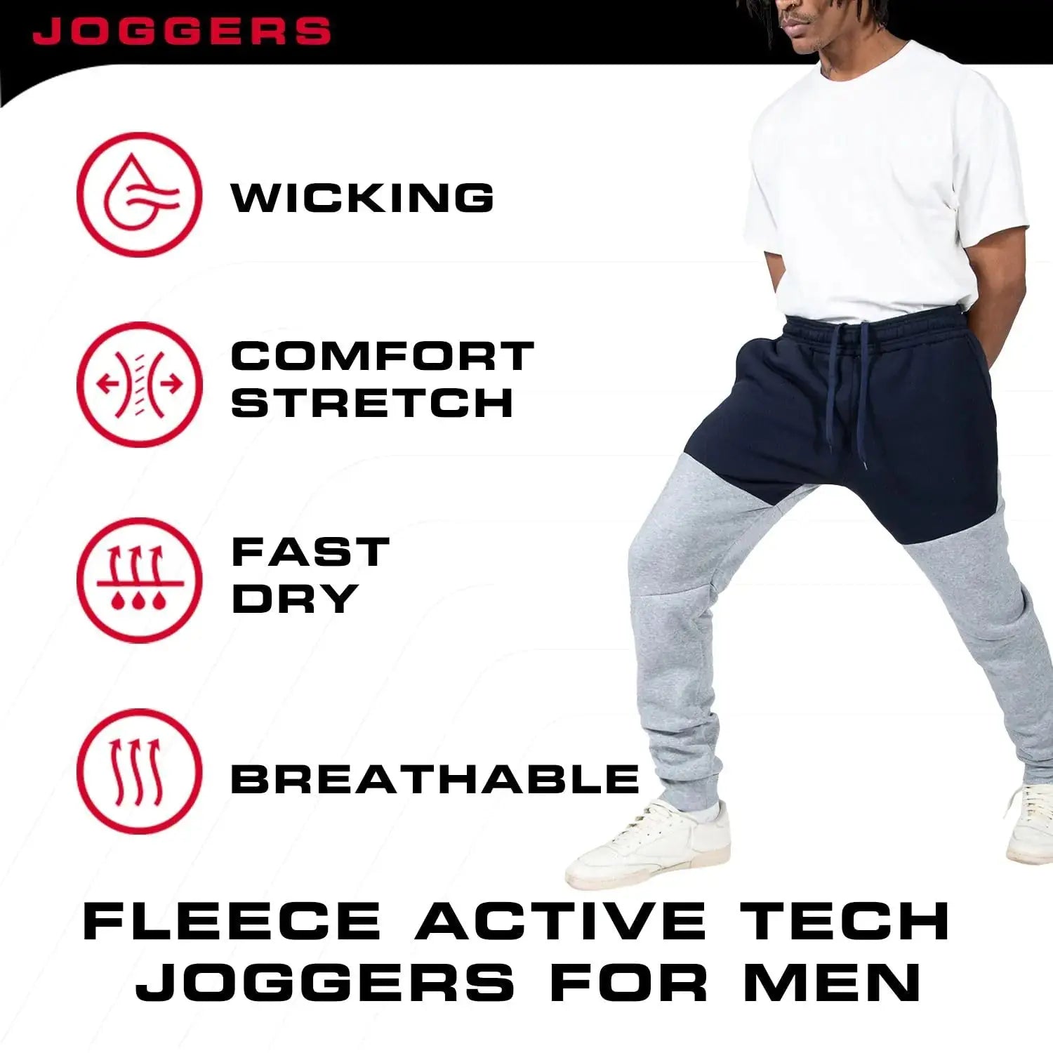 Ultra Performance 3 Pack Fleece Active Tech Joggers for Men | Sweatpants with Zipper Pockets