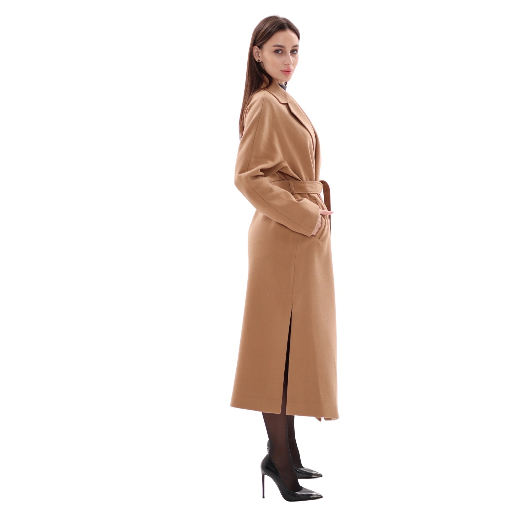 Cambridge Comfort Classic Wraparound Wool Blend Overcoat in Camel