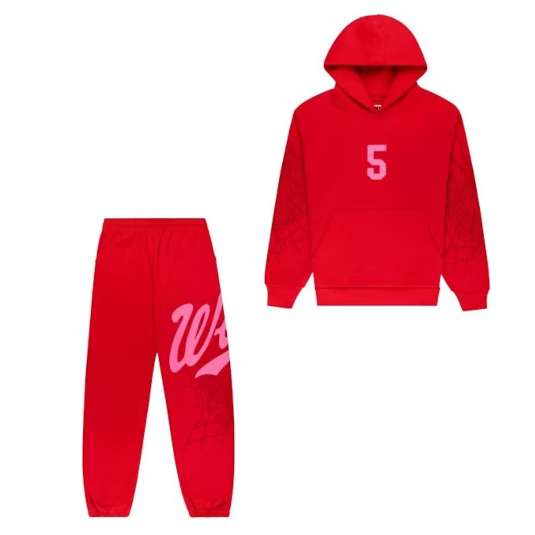 Sp5der Stadium Hoodie Sweatpant Red/Pink (Full Set)