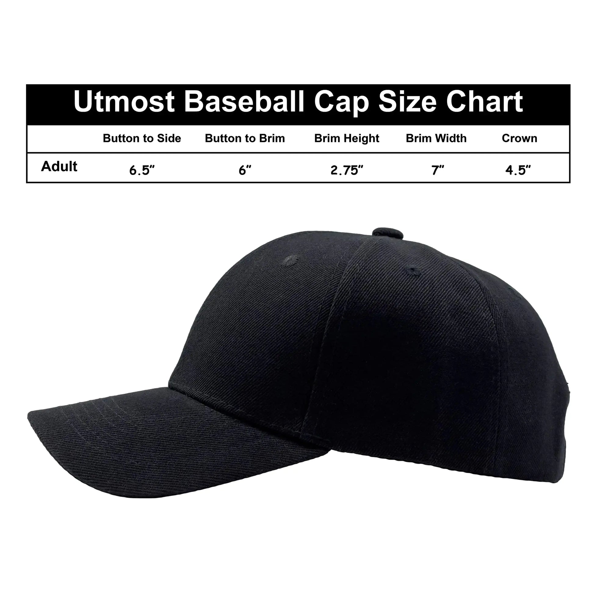 Utmost Structured Baseball Cap with Adjustable Closure - Performance Hat for Outdoor Activities and Custom Embroidery 1pc Black