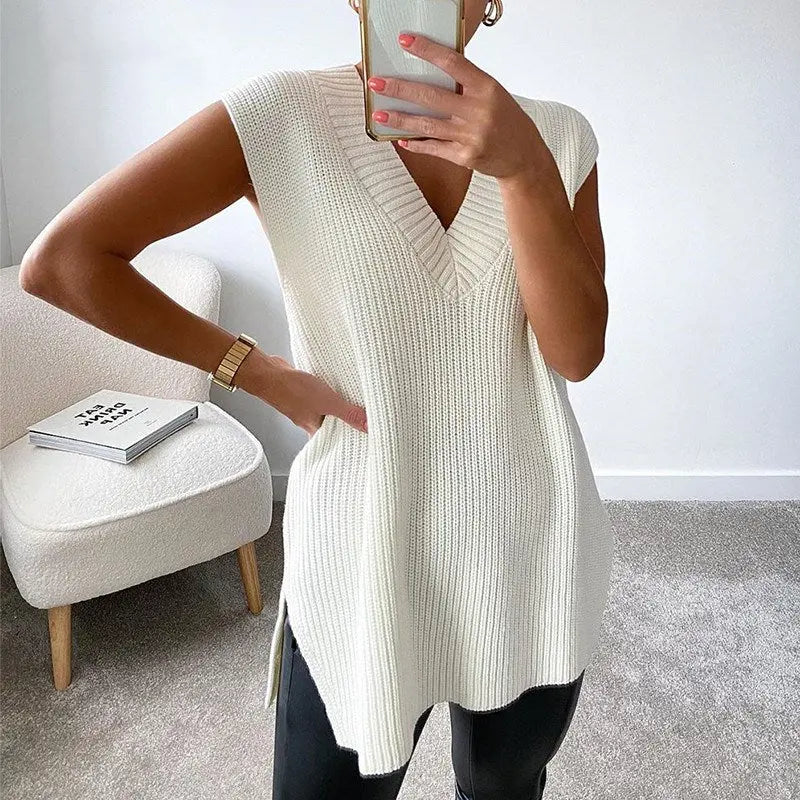 V-Neck Knitted Sleeveless Vest - Soft and Cozy | Available In Black & White